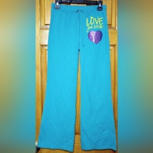 Joe Boxer Turquoise Lounge Pants with Shiny Purple Heart, Size XS